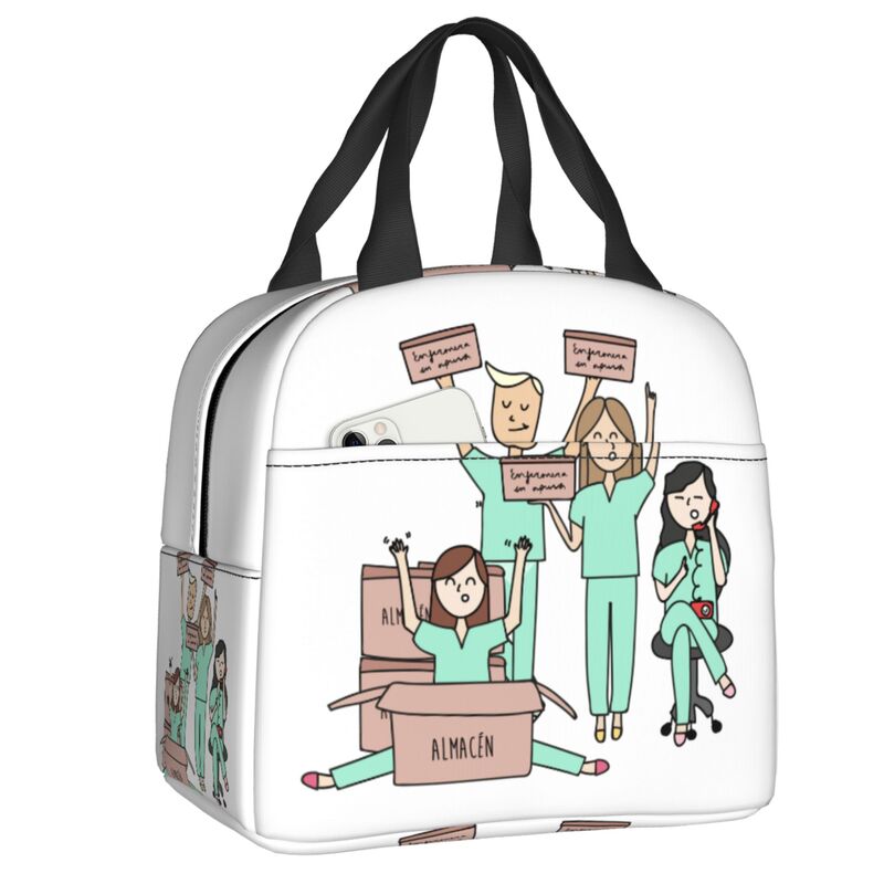 Enfermera En Apuros Doctor Nurse Lunch Bag Women Portable Cooler Thermal Insulated Lunch Box Picnic Storage Food Bento Box: green