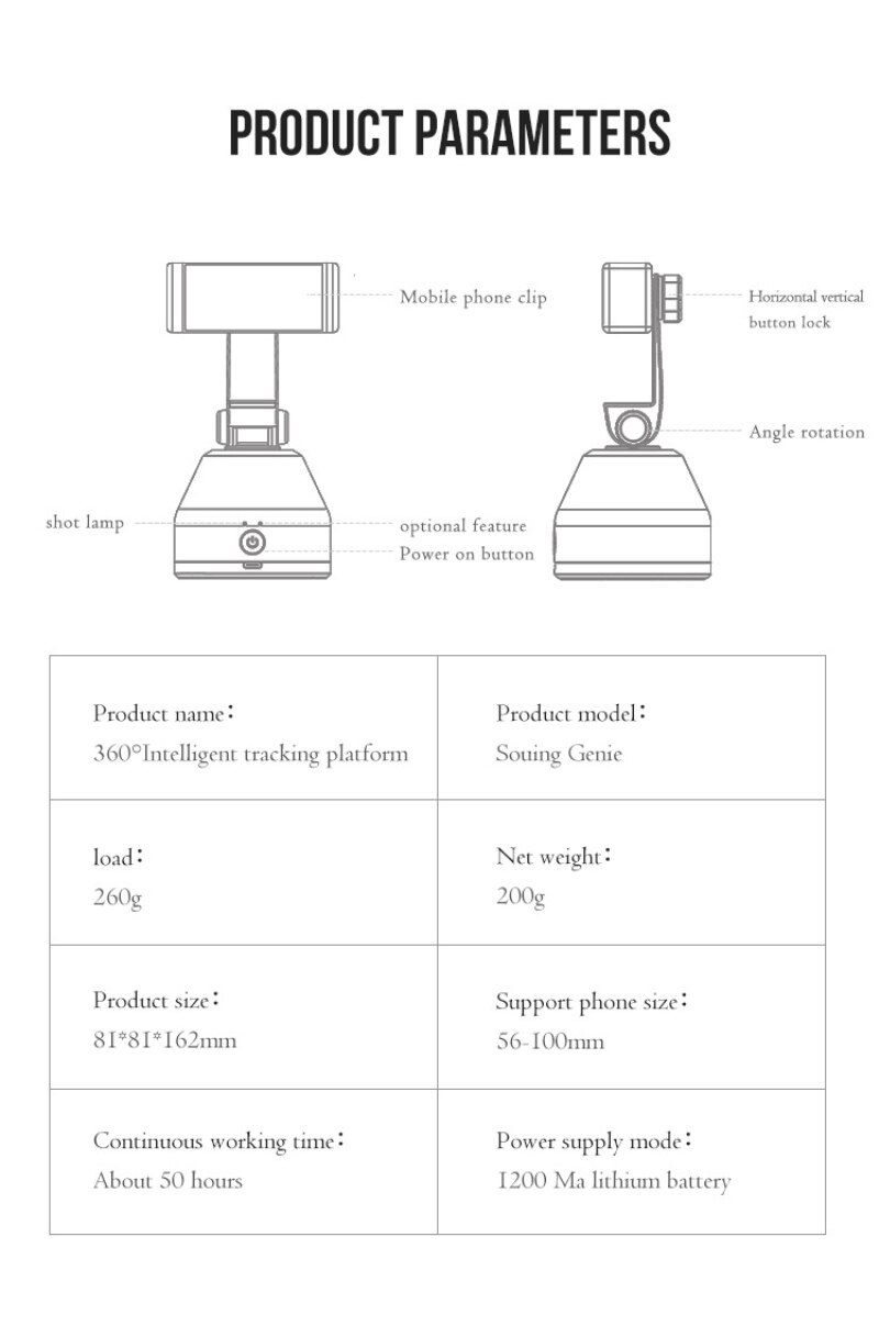 360° Rotation Auto Smart Shooting Selfie Stick Intelligent Follow Gimbal AI-composition Object Tracking Face Tracking Stand