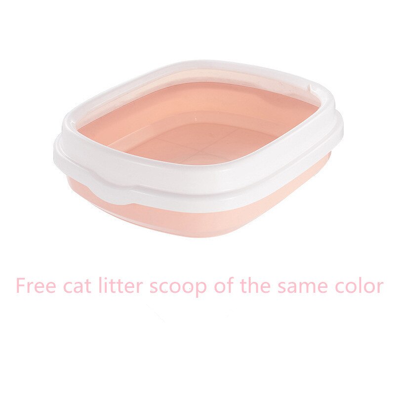 Semi-enclosed litter box Simple open cat toilet large, medium and small anti-splashing pet cat litter box cat supplies: Pink / S