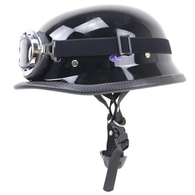 Leather Motorcycle Helmet German Motorcycle Open Face Half Helmet Chopper Biker Pilot 5 Sizes Black: Bright black / XL