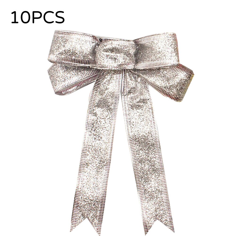 10 stuks kerstlint strik kerstboomversiering handgemaakte grote kerstversiering: Zilver