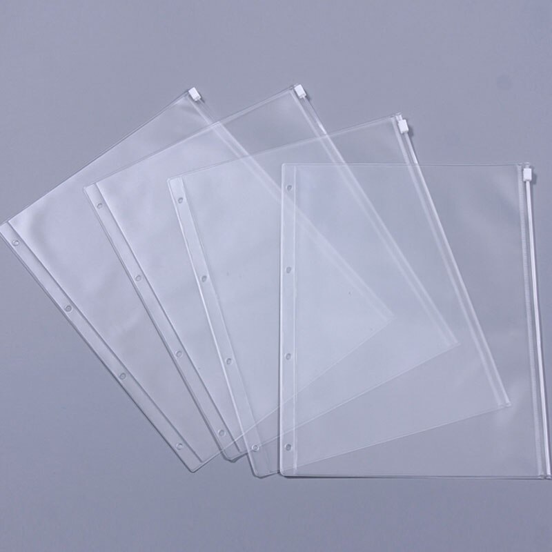 12PCS Transparent A4 PVC File Holders Standard 4 Holes Binder Zipper Folders Loose Leaf Document Pouch Storage Self-Styled Bag