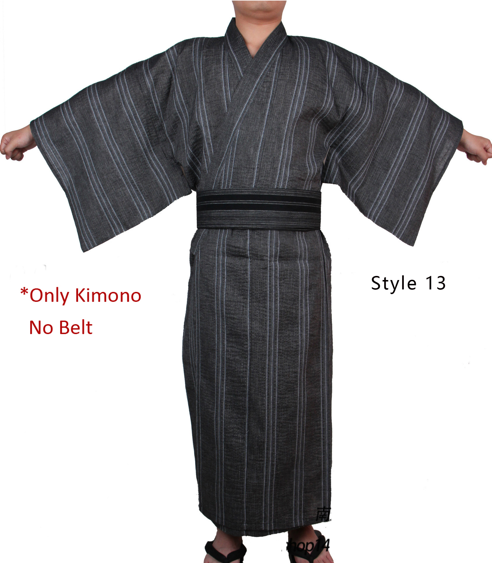 Japanischer traditioneller Samurai-Kimono für Männer, Yukata-Bademantel, Hekoobi, lockerer Stil, Saunakleidung, Homewear-Gürtel, langes Kleid aus Baumwolle: Kakifarbig