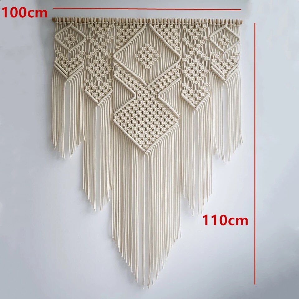 Boho Decor Macrame Hand Geweven Geometrische Katoen Tapijt Muur Opknoping Bohemian Ambachten Geometrische Kunst Wandtapijt Kamer Decoratie