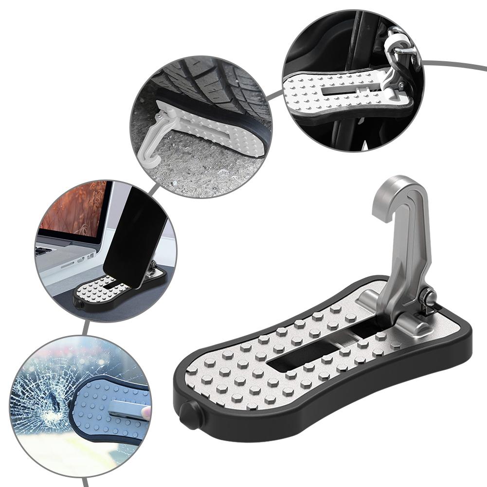 Universal Foldable Car Door Step Aluminium Alloy Folding Foot Pedal Auto Rooftop Auxiliary Hook Pedal Doorstep Safety Hammer