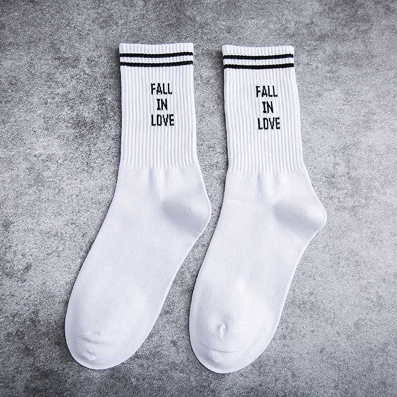 "FALL IN LOVE" Letter Funny Socks Japanese Harajuku White Socks Women Warm Personality Street Sokken Calcetines Mujer: 3