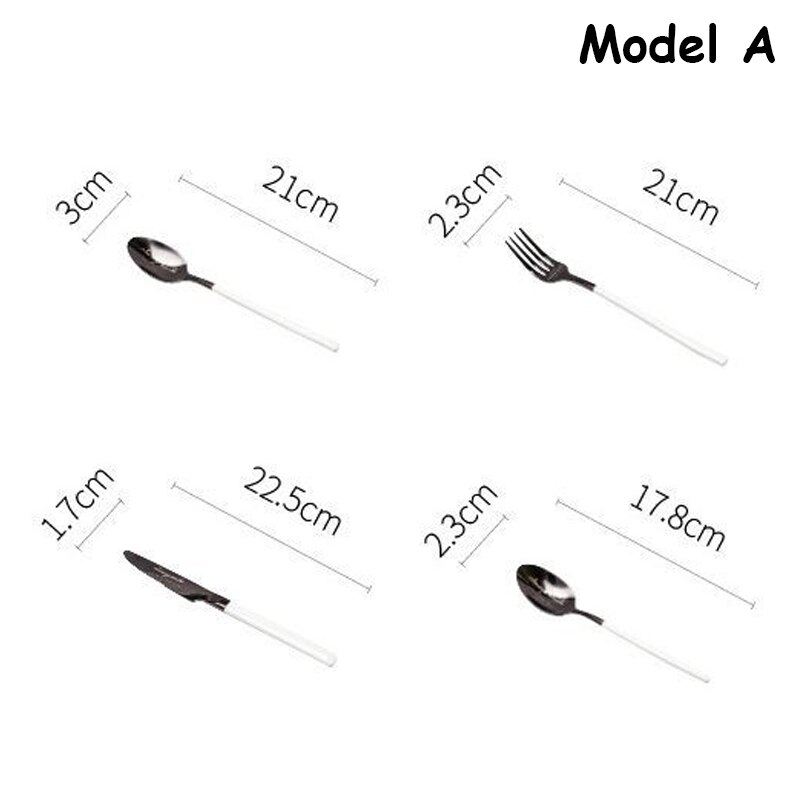 Tenedor principal para carne, cuchillo para sopa, cuchara, juego de cubiertos para café, estilo Simple, tenedores para fruta, postre, cubiertos de la cena en blanco y negro: Model A