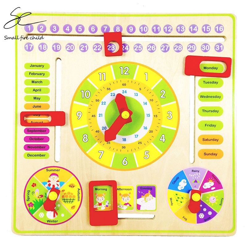Baby Speelgoed Kalender Klok Puzzel Kan Hangen Multifunctionele Houten Klok Kind Vroeg Leren Houten Speelgoed
