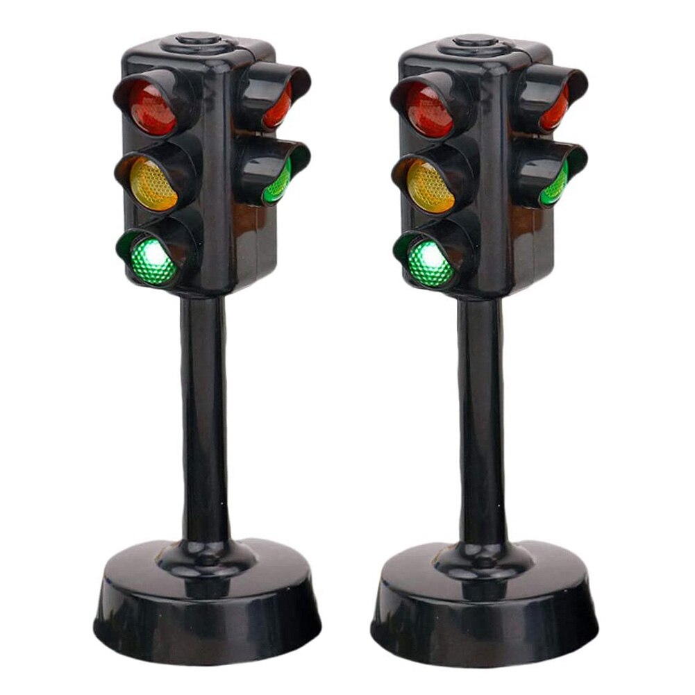 2pcs Traffic Sign Light Toy Role Play Educational Model Road Blocks Voice Flash Kids Rule Cognition Safety Early Learning