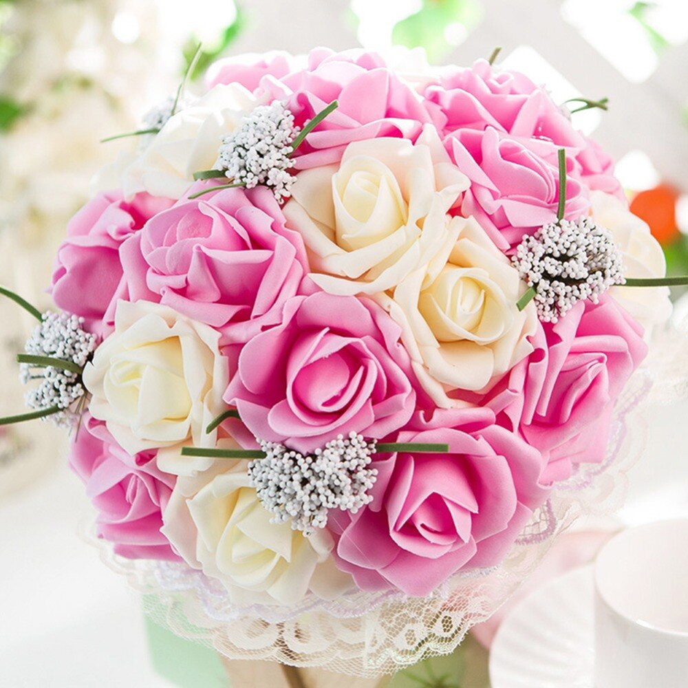 Bruid bedrijf bloemen, Nieuw aankomst Romantische Bruiloft Kleurrijke Bruidsboeket, rood roze blauw en paars bruidsboeketten \ paars