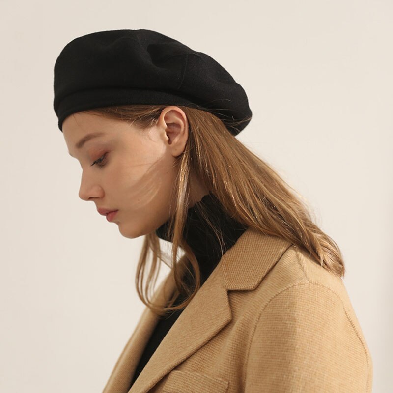 MAXSITI U-gorra con visera de lana para mujer, sombrero de pintor informal de color sólido Vintage, Otoño e Invierno