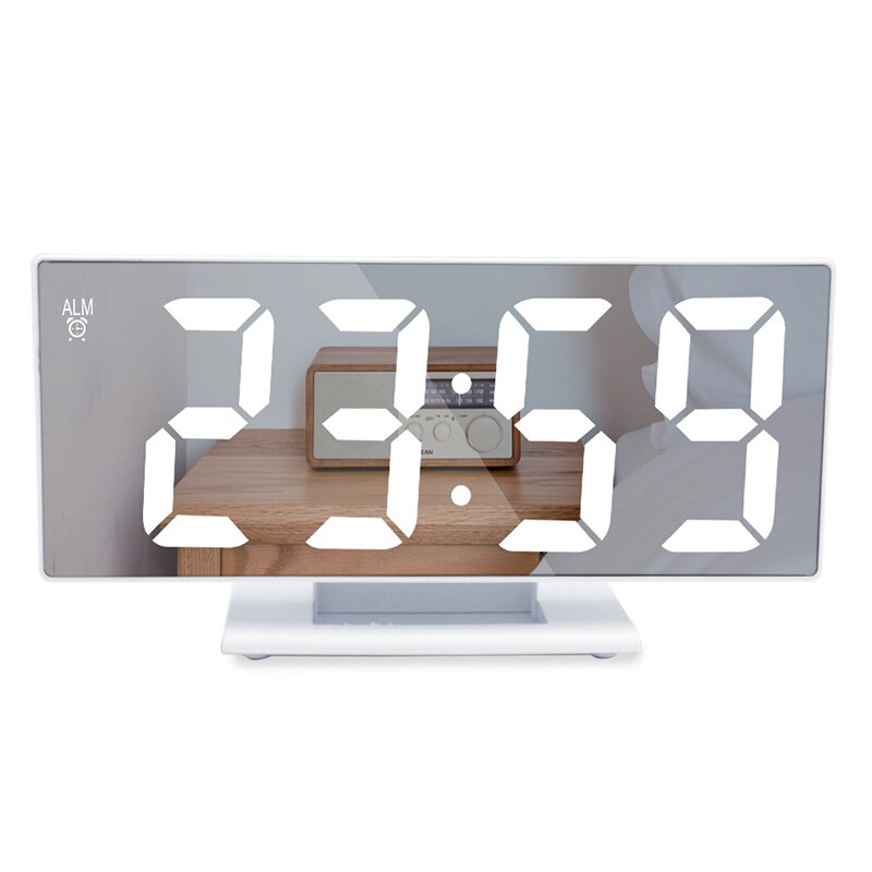 Wecker LED Digital Uhr Multifunktions Spiegel Schlummern Anzeige Zeit Nacht LCD Tisch Licht Büro USB Kabel Digitale Uhr: Weiß Weiß Wörter