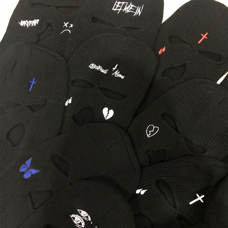 Gorro de pasamontañas con cara completa de punto para hombre y mujer, gorro de pasamontañas con bordado divertido para , gorros para montar, invierno,