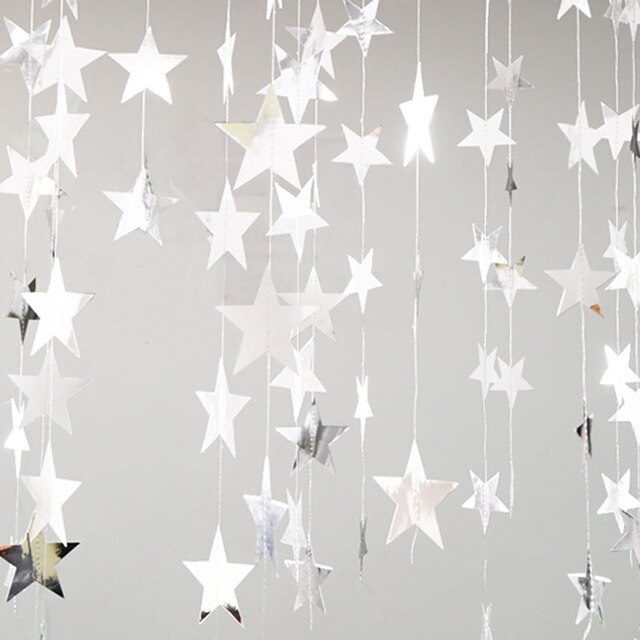 4M Black Silver Moon Star Garland Decorations Glitter Outer Space Birthday Party Hanging Wedding Twinkle Baby Shower Decorations: 1Pc Silver star