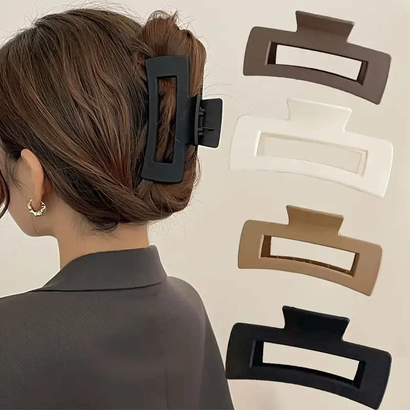 Conjunto de 4 Uds de pinzas para el pelo para mujer, pinzas para el pelo grandes de Color sólido de estilo Simple, pinzas para el pelo cuadradas, accesorios para el cabello rectangulares a la