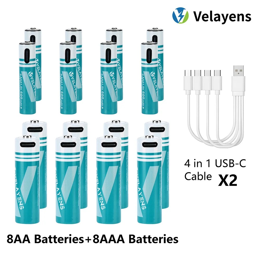 1.5V USB Rechargable Lithium Battery AA 2200mAh + AAA 600mAh Actual Capacity Fast Charging 2000+ Charge Cycles: 3300 K
