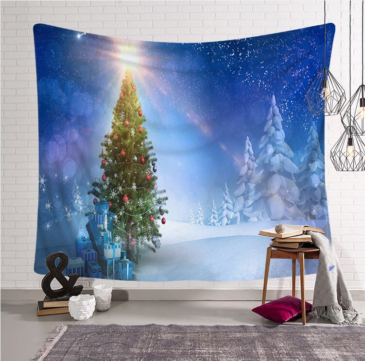 Tapisserie murale en tissu imprimé de noël | Tapisserie psychedelique à la , décoration murale Festive pour la maison: 3