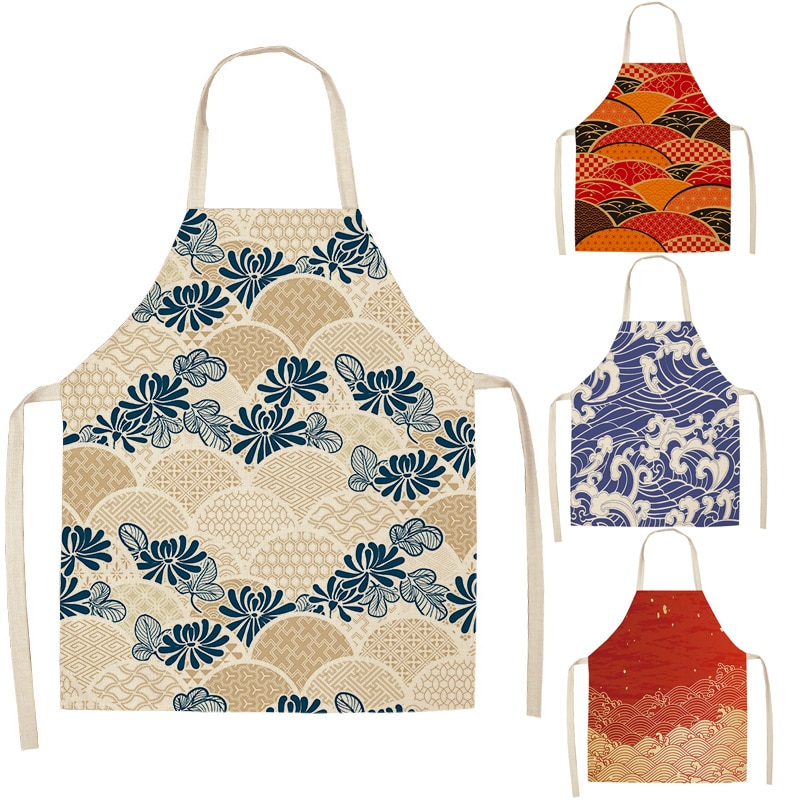Sea Mark Pattern fartuchy kuchenne dla kobiet bawełniane lniane śliniaki domowe czyszczenie fartuszek domowe gotowanie fartuch