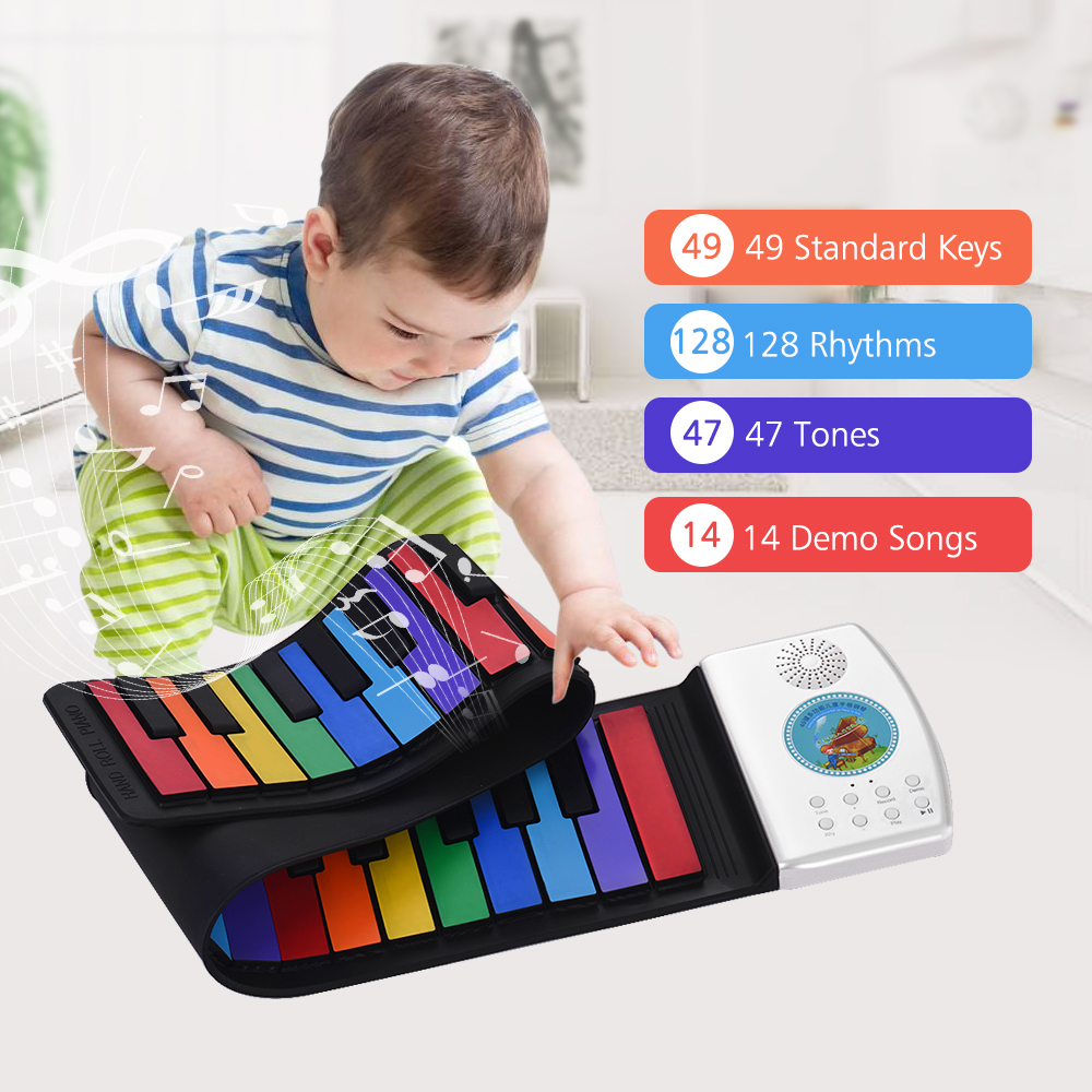 Multifunction 49 Keys Digital Piano Portable Roll Up Piano Keyboard Battery Electric Piano Keyboard for Beginners Kids Keyboard