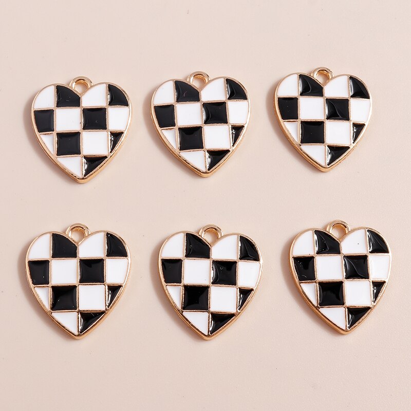 10Pcs Enamel Kleurrijke Plaid Dambord Harten Bedels Voor Diy Sieraden Maken Hangers Sleutelhanger Oorbellen Accessoires: as picture 1