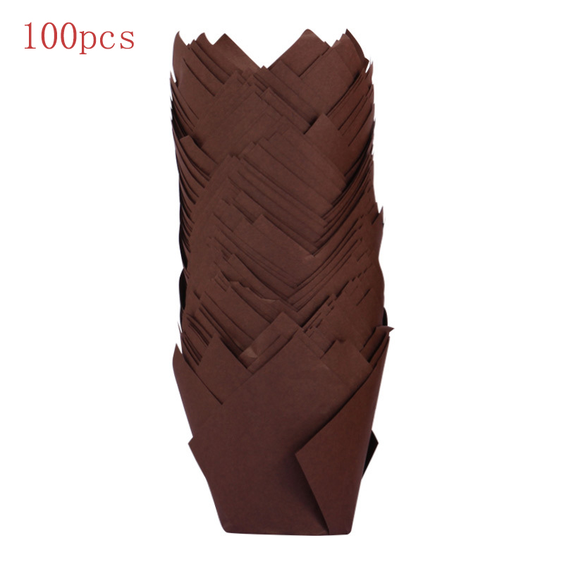 50/100150 Pieces Tulip Baking Cup Cake Cups Muffin Baking Liners Holders Rustic Cupcake Wrapper Baking Paper Parchment Paper: Brown 100pcs
