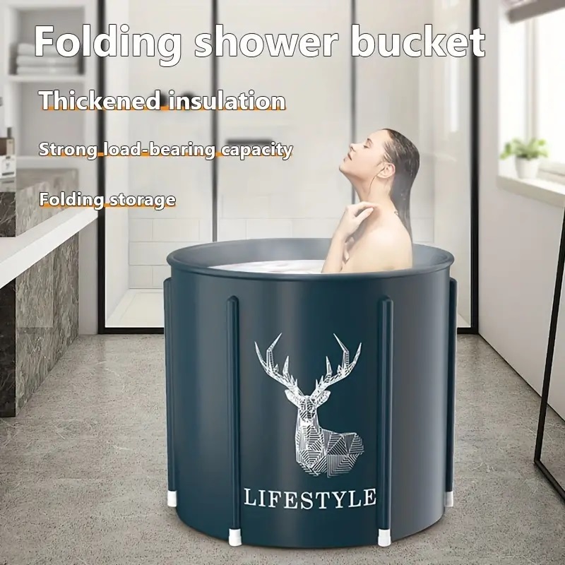 Bærbart sammenleggbart badekar for voksne, pvc-fortykket isolasjonsspa-badekar med bærende dampbøtte for hele kroppen