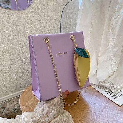 Fransk kæde firkantet taske & citron totetaske skuldertaske messenger taske håndtaske bredde 20cm højde 21cm: Lilla