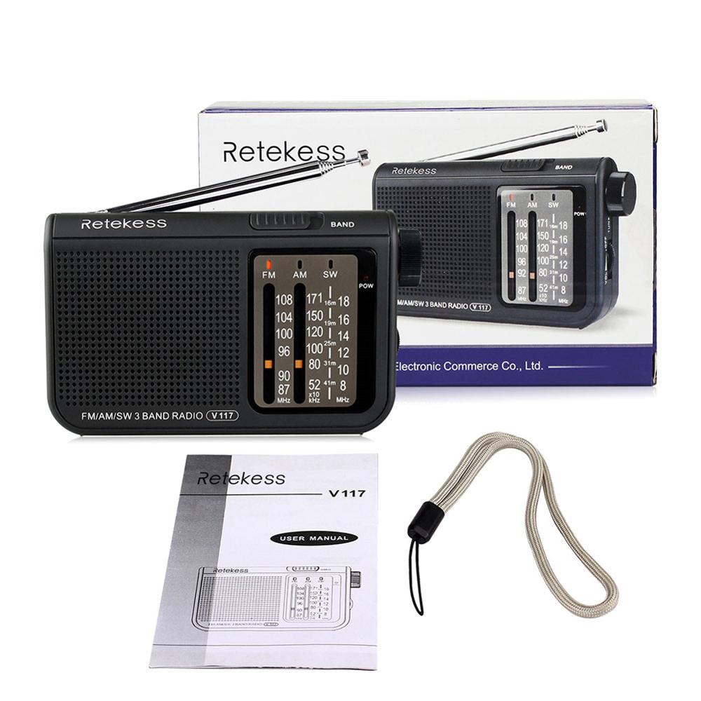 V117 Portable 3 Band Radio AM FM Small Emergency Transistor Radio Receiver Shortwave Battery Powered Tuner Receiver For Senior