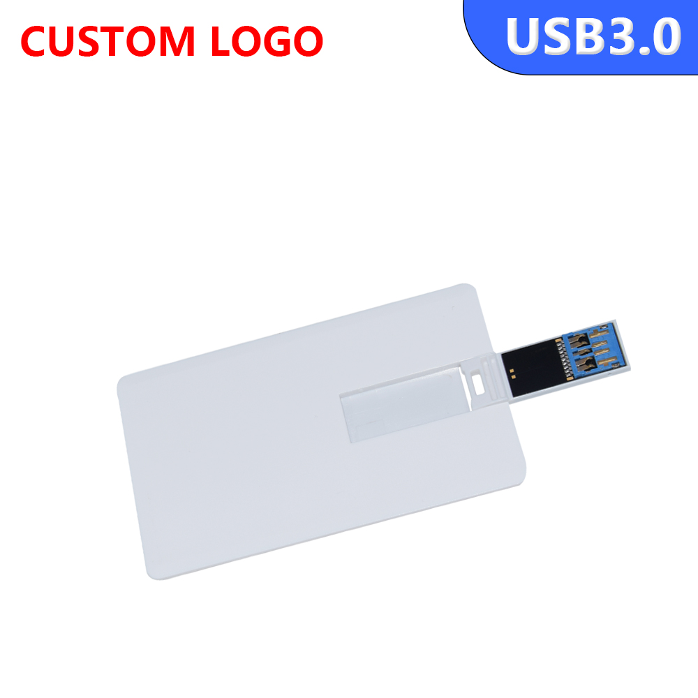 Cartão de crédito USB 3.0 Pendrives 32GB 64GB Memory Stick Cartão de banco de plástico USB Flash Drive 8GB Presentes de casamento (mais de 10pcs logotipo grátis): BRANCO / 8 GB
