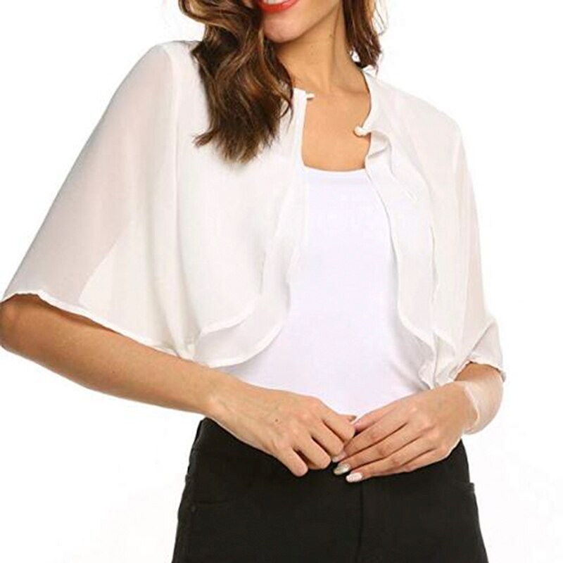 Womens Half Sleeve Layered Open Front Loose Sheer Bolero Chiffon Shrug Cardigan Top For Wedding Party Dress Capes Robe