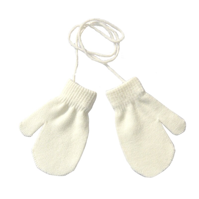 Guanti per bambini inverno appeso al collo guanti morbidi lavorati a maglia per 1-4 anni guanti per bambini asilo per bambini ragazzi e ragazze tinta unita: WHITE