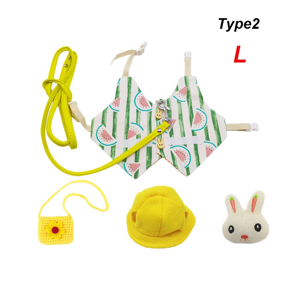 Small Animal Clothing Hamster Guinea Pig Clothes Pet Vest Hat Set Outdoor Rabbit Clothes Harness Strap Leash: Type2-L