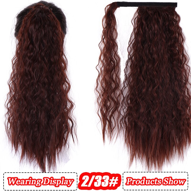 AILIADE Women Long Corn wavy Wrap Around Magic Paste Ponytail Hair Extension Resistant High Temperature Hairpieces Synthetic: P4/27