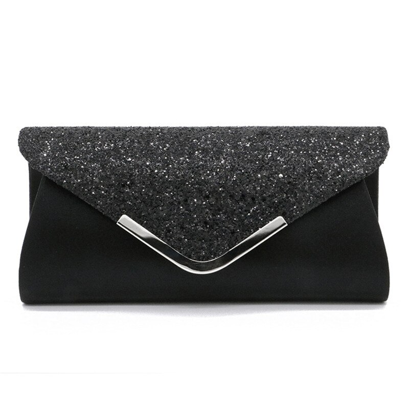 Women's Glitter Shimmer Envelope Ladies Sequins Evening Party Prom Smart Jane Clutch Bag Handbag: Black