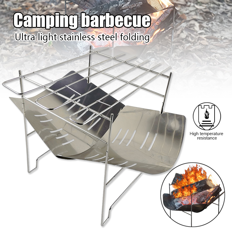 Folding Camping Barbecue Grill Stainless Steel Removable Barbecue Stove for Outdoor Camping Cookware: Default Title