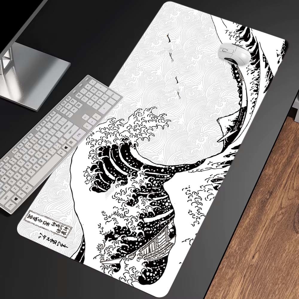 Hvit great wave musematte gamer xl hjemme stor tilpasset musematte xxl skrivebordsmatter kontor naturgummi myk pc-musematte bordmatte: 60 x 30 cm / Hvit