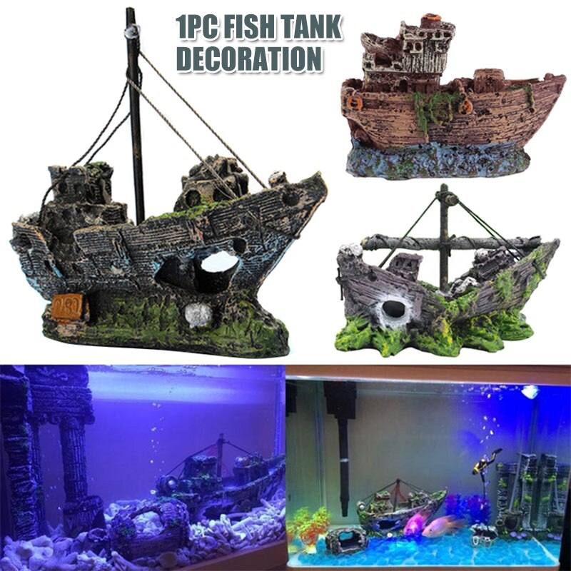 Ornamento de barco de resina de aquário pequeno paisagístico aquário pirata tanque de peixes barco ornamento artificial resina naufrágio navio pirata
