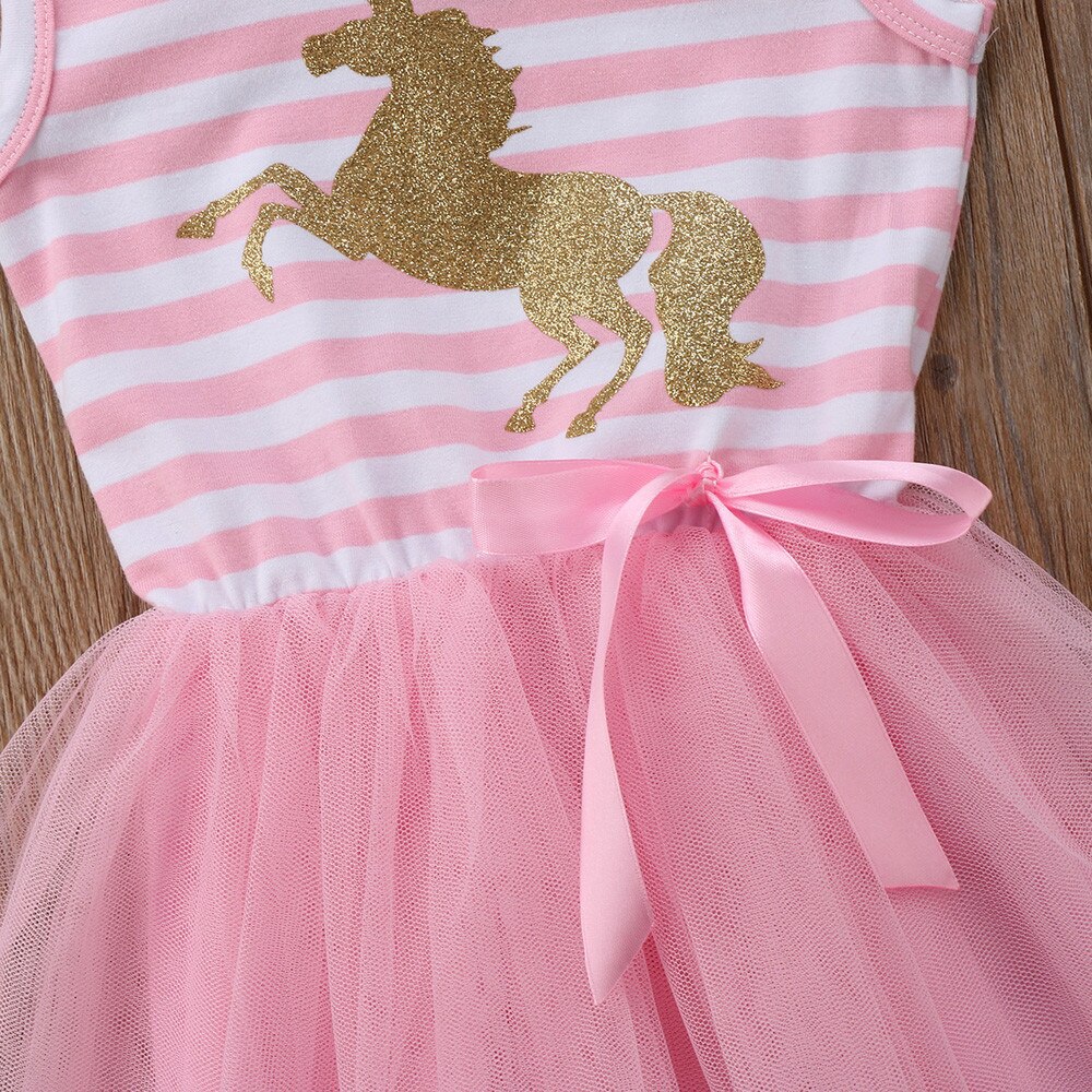 0-5T Pink Baby Girls Dress Cute Unicorn Print Dress For Girls Animal Sleeveless Striped Wedding Party Tutu Dress Girls Clothes