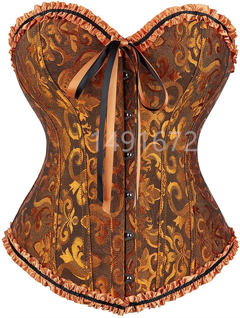 Corset Bustier Haut Jaune Sexy femme Grandes Tailles Overbust Corselet lacets Floral Gothique Brocart Vintage Médiévale