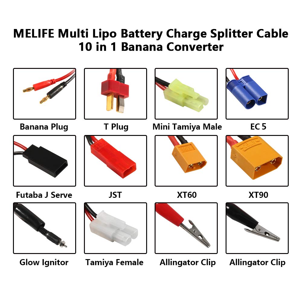 Adaptador de cargador múltiple de batería Lipo RC 10 en 1, Cable de plomo, conector Banana de 4,0mm a JST/T-Plug/XT60/XT90/EC5 para juguete XT60, XT90