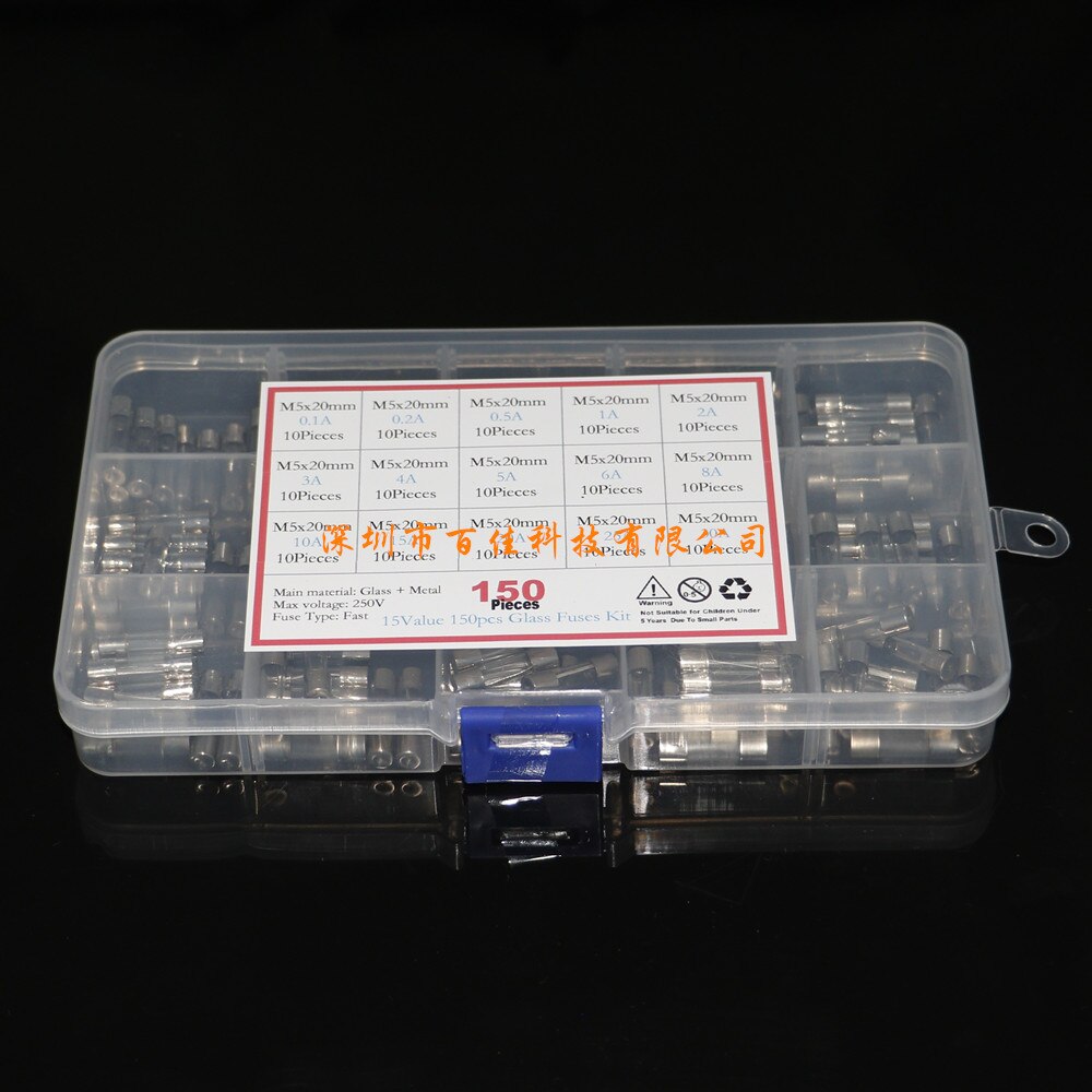 150Pcs Type B boxed 5x20mm glass fuse 0.1A~30A fuse set