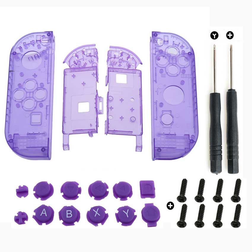 JCD-carcasa de repuesto para Joy-Con de Nintendo Switch, cubierta de carcasa para controlador de JoyCons NX de Switch NS, Con herramienta de tornillo de botón: Clear Purple