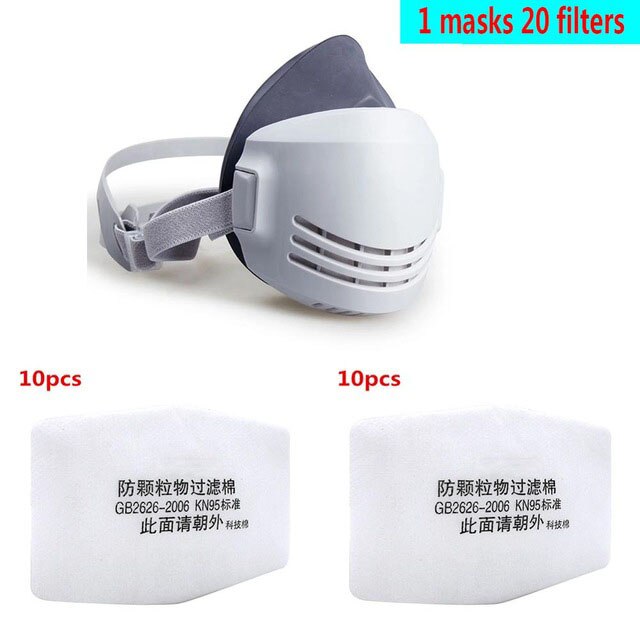 20Pcs Filter Stofmasker Masker Half Gezicht Stofmasker Anti Industriële Building Stof Haze Veiligheid Gas Masker: 1 mask 20 filters