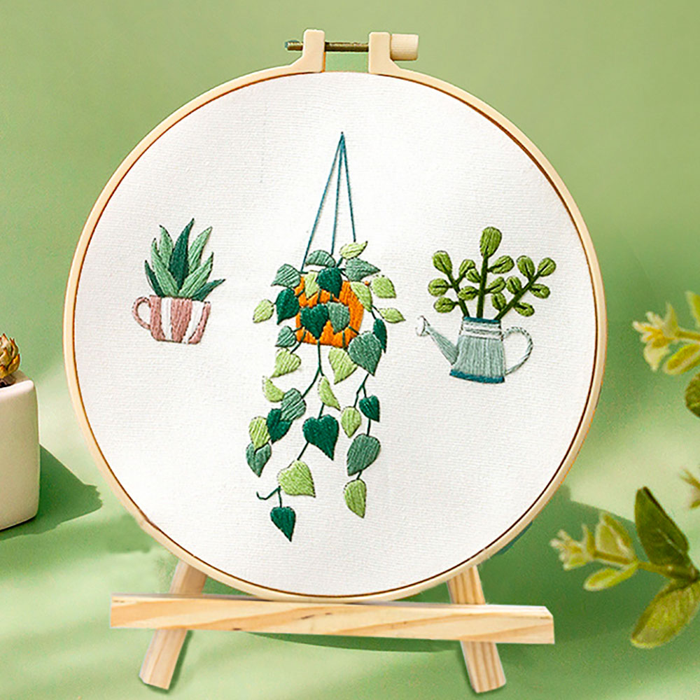 Kit de punto de cruz estampado, bordado de flores, planta, conjunto para principiantes todo incluido para adultos, arte de relajación, artesanía, aro de de cumpleaños