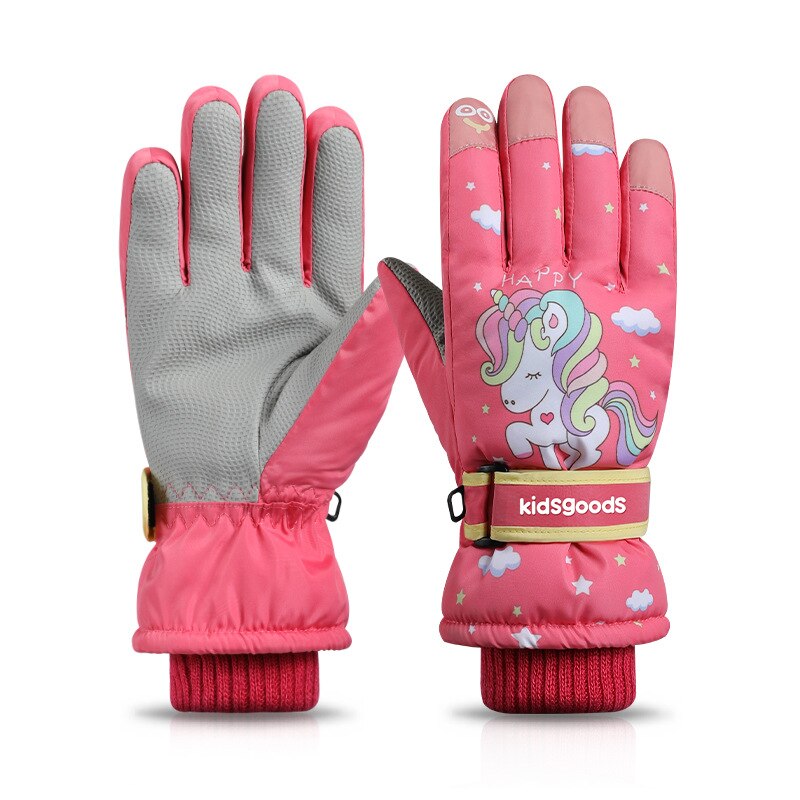Guantes de esquí para niños, manoplas de invierno a prueba de viento, impermeables, gruesas, cálidas, antideslizantes, para ciclismo, escalada, al aire libre, manoplas cálidas de dibujos animados: pink unicorn2
