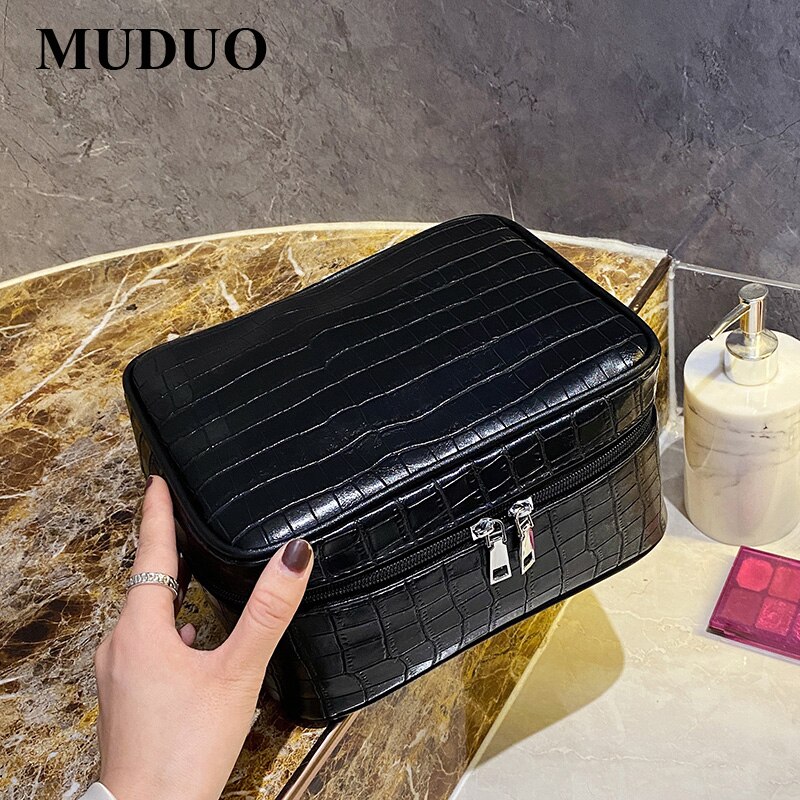 MUDUO-Bolso de viaje de cuero PU para mujer, organizador de maquillaje, neceser, , caja de cosméticos