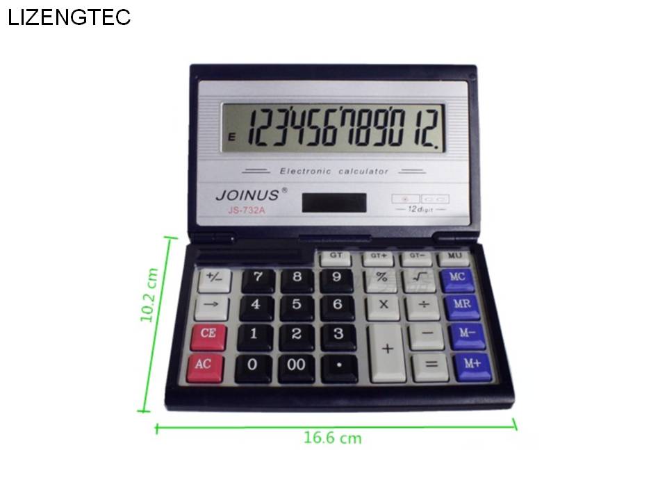 Business Foldable Finance Solar & Battery Double Power 12 Digit Big Button Electronic Calculator