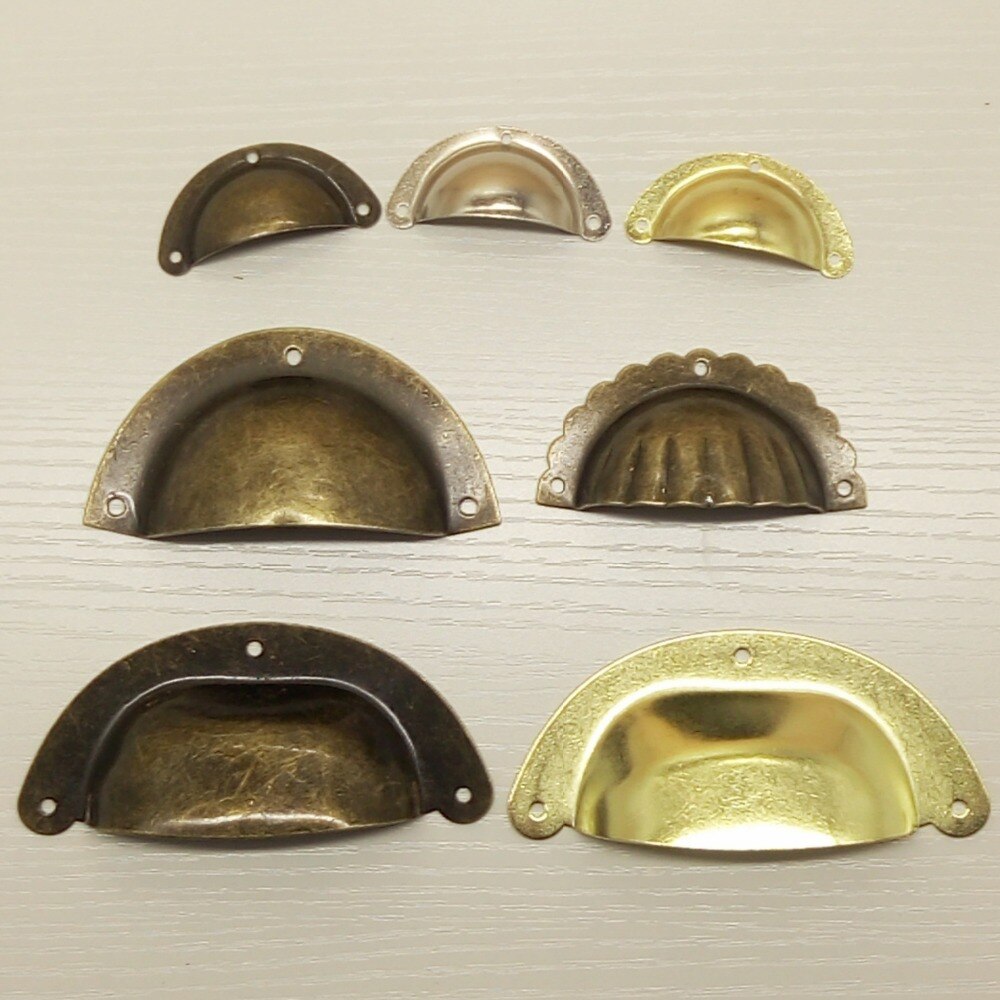 Shell Furniture Cabinet Pulls Drawer Handle Kitchen Cupboard Door Cabinet Knobs Cup Antique Brass /Yellow/Silver