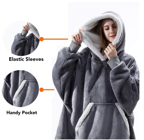 Winter Oversized Hoodie Sweatshirt Women Blanket with Sleeves Giant TV Blanket Sherpa Fleece Hoodies Bathrobe Casaco Feminino