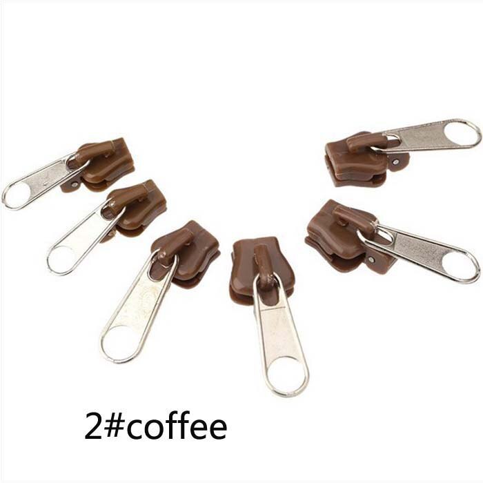 1set(6 uds) arreglar cremallera 3 tamaños diferentes deslizador del tirador de la cremallera de plástico No coser instantánea Kit de reparación de cremalleras universal para todos ¿: 2 coffee